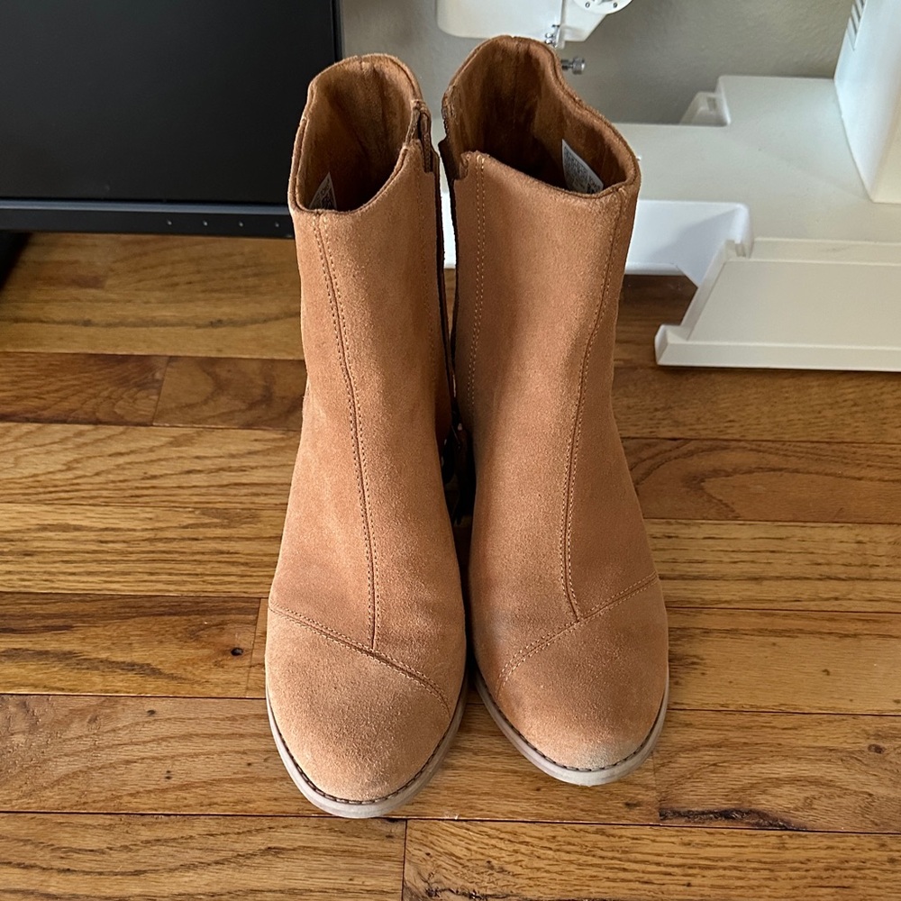 Toms Tan Suede Ankle Booties with Minimalist Design